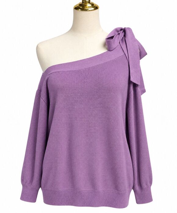 New York & Company Sweaters - NWT New York & Company XL Lavender One Shoulder Bow Tie Knit Sweater Top